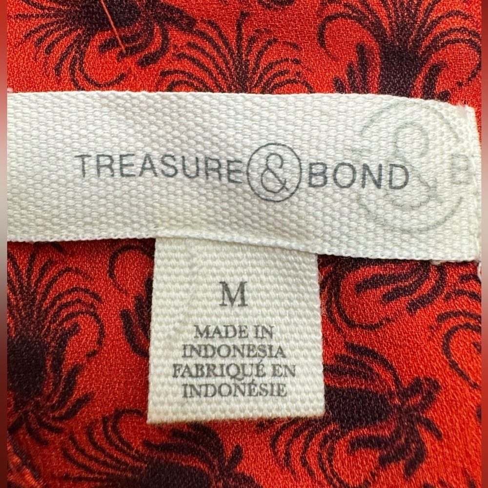 Treasure & Bond Long Sleeve Peasant Blouse Lightweight Red V-neck Medium Flowy - Picture 11 of 11